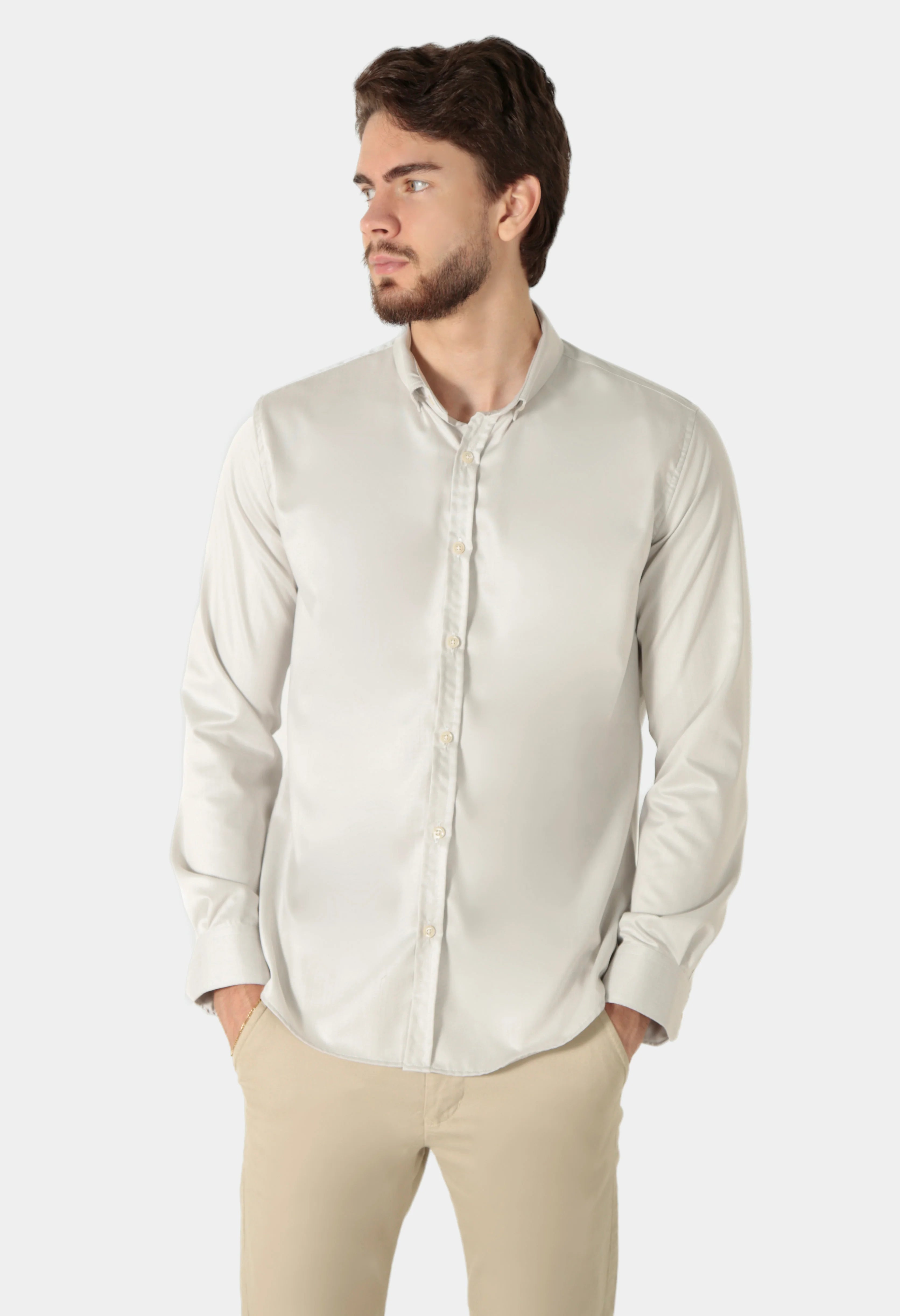 Camisa Manga Longa Slim Fit Oxford Modal Button Down